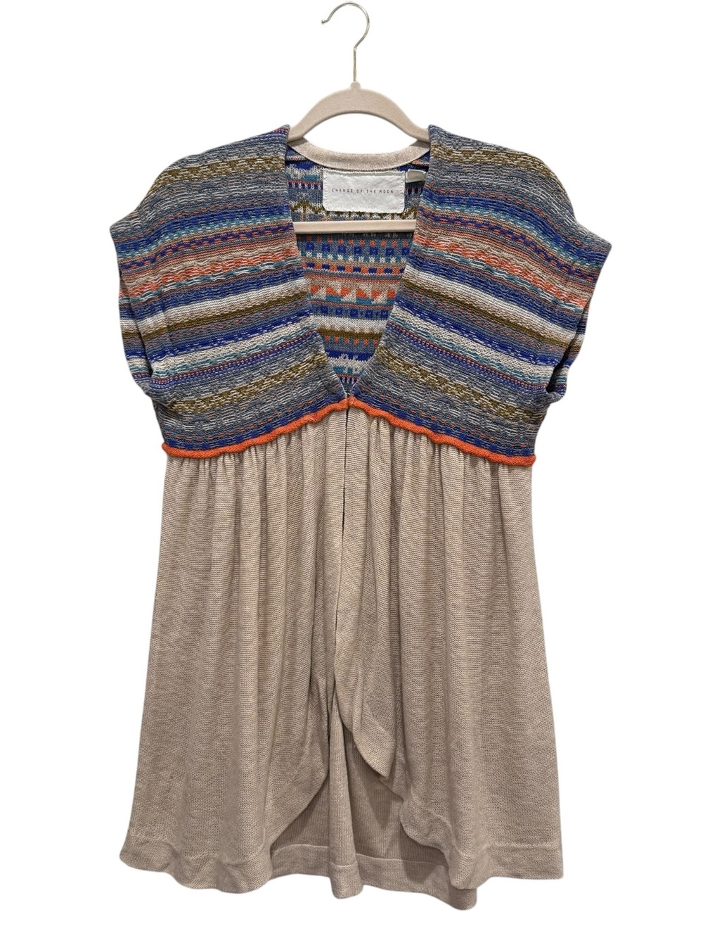 Anthro Change of the Moon Knit Cardigan Top Boho Hippie Western Ranch Blue Tan M